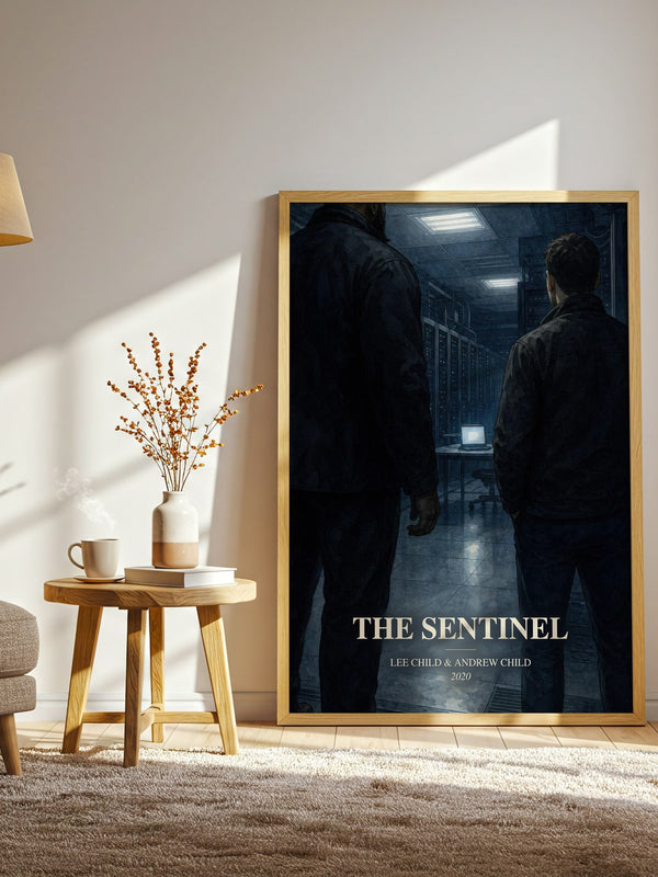 The Sentinel watercolour print in frame leaning in hallway – thriller wall art