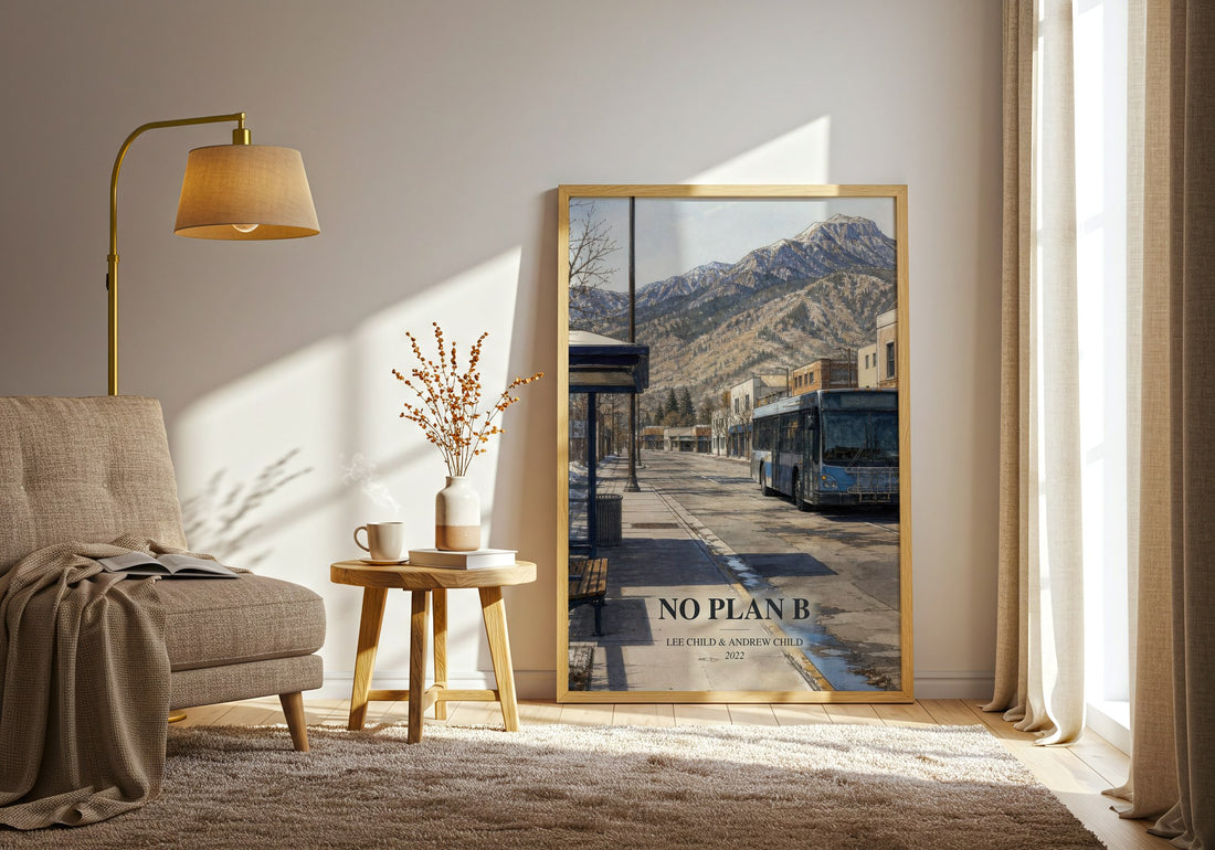 No Plan B watercolour print in frame leaning in hallway – thriller wall art (mockup)