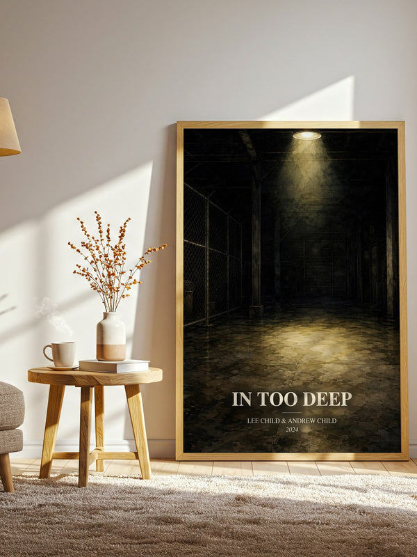 In Too Deep watercolour print in frame leaning in hallway – thriller wall art