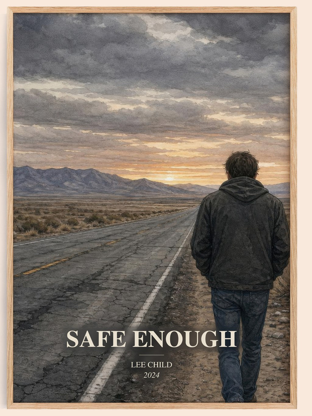 Safe Enough watercolour book poster by Lee Child – framed literary art print