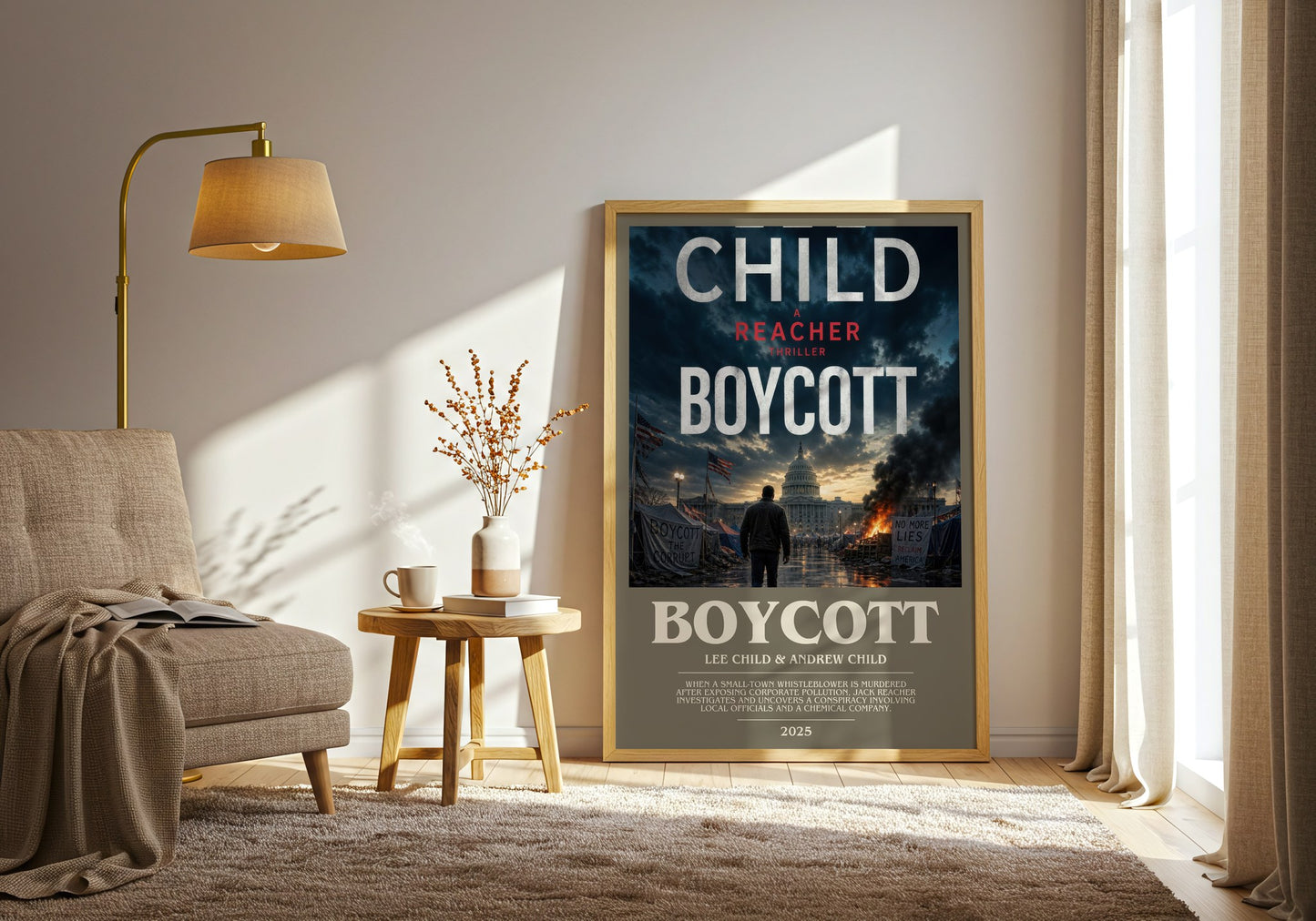 Boycott bookish print on bookshelf – Lee Child & Andrew Child fan gift