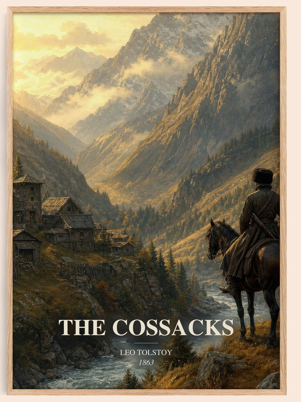 The Cossacks watercolour book poster by Leo Tolstoy – framed literary art print