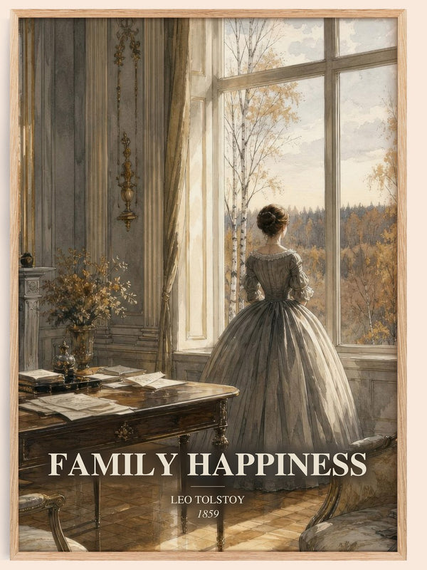 Family Happiness watercolour book poster by Leo Tolstoy – framed literary art print