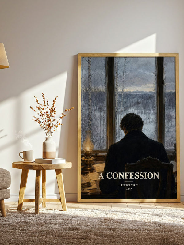 A Confession watercolour print in frame leaning in hallway – philosophy wall art