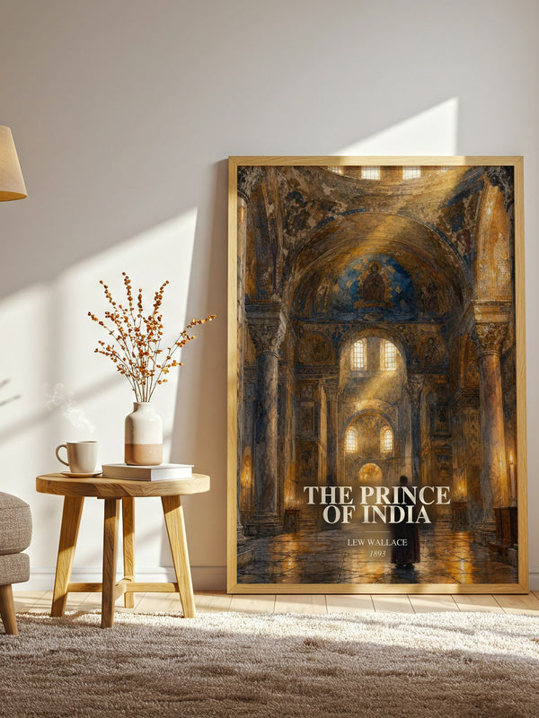 The Prince Of India watercolour print in frame leaning in hallway – historical fiction wall art