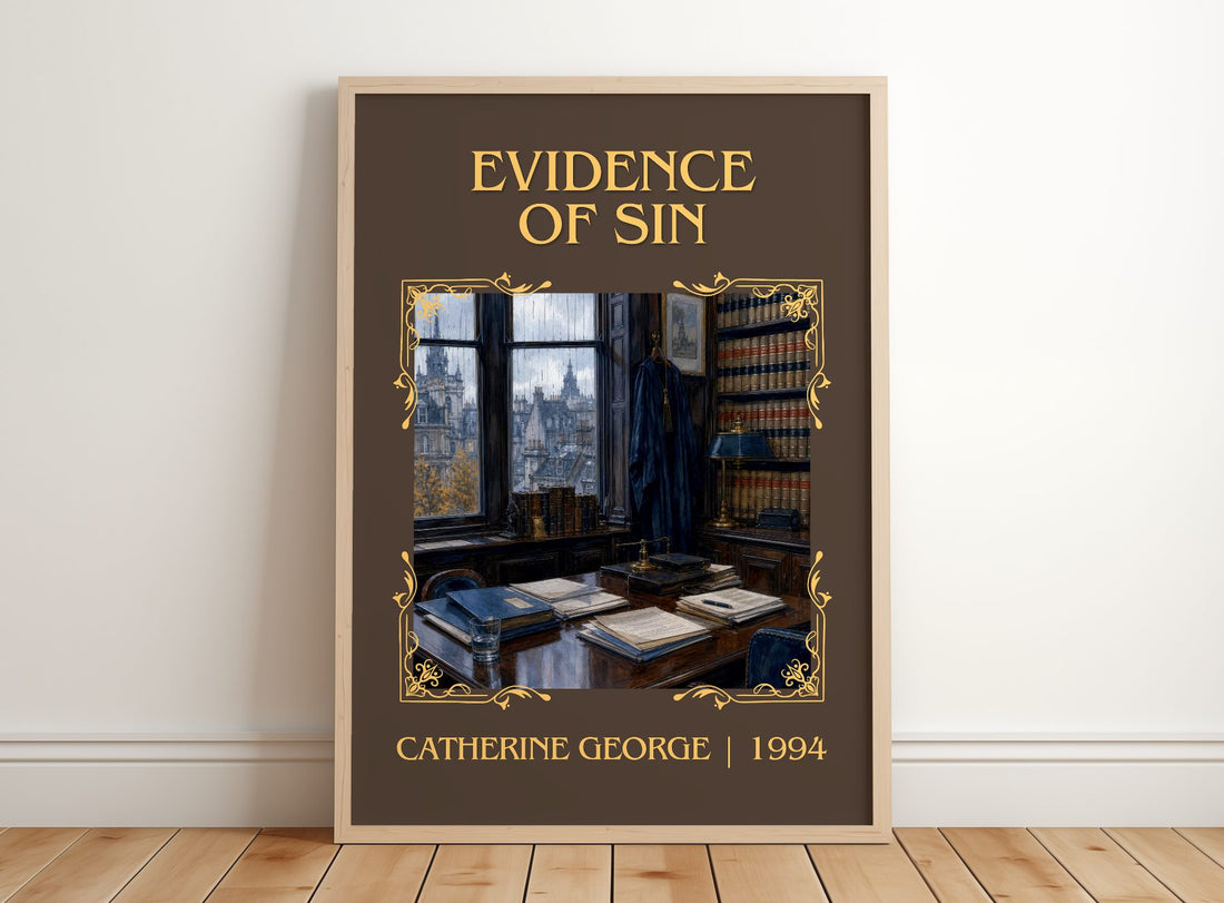 Evidence of Sin Classic Book Art Print by Catherine George – framed print leaning on a wooden floor