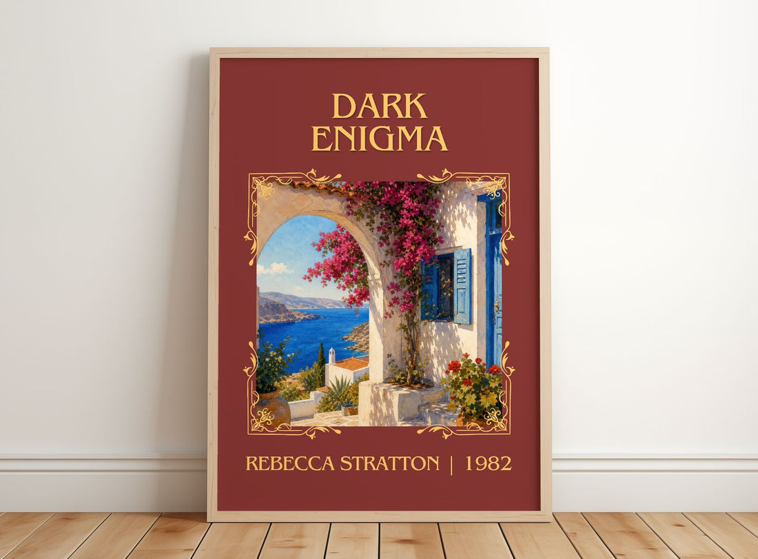 Dark Enigma Classic Book Art Print by Rebecca Stratton – framed print leaning on a wooden floor