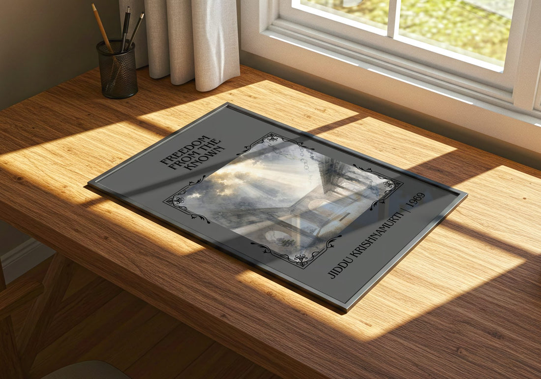 Freedom from the Known Classic Book Art Print by Jiddu Krishnamurti – print on a sunlit desk