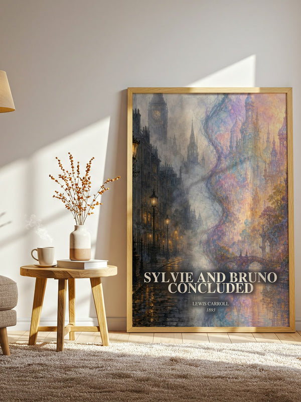 Sylvie And Bruno Concluded watercolour print in frame leaning in hallway – childrens wall art