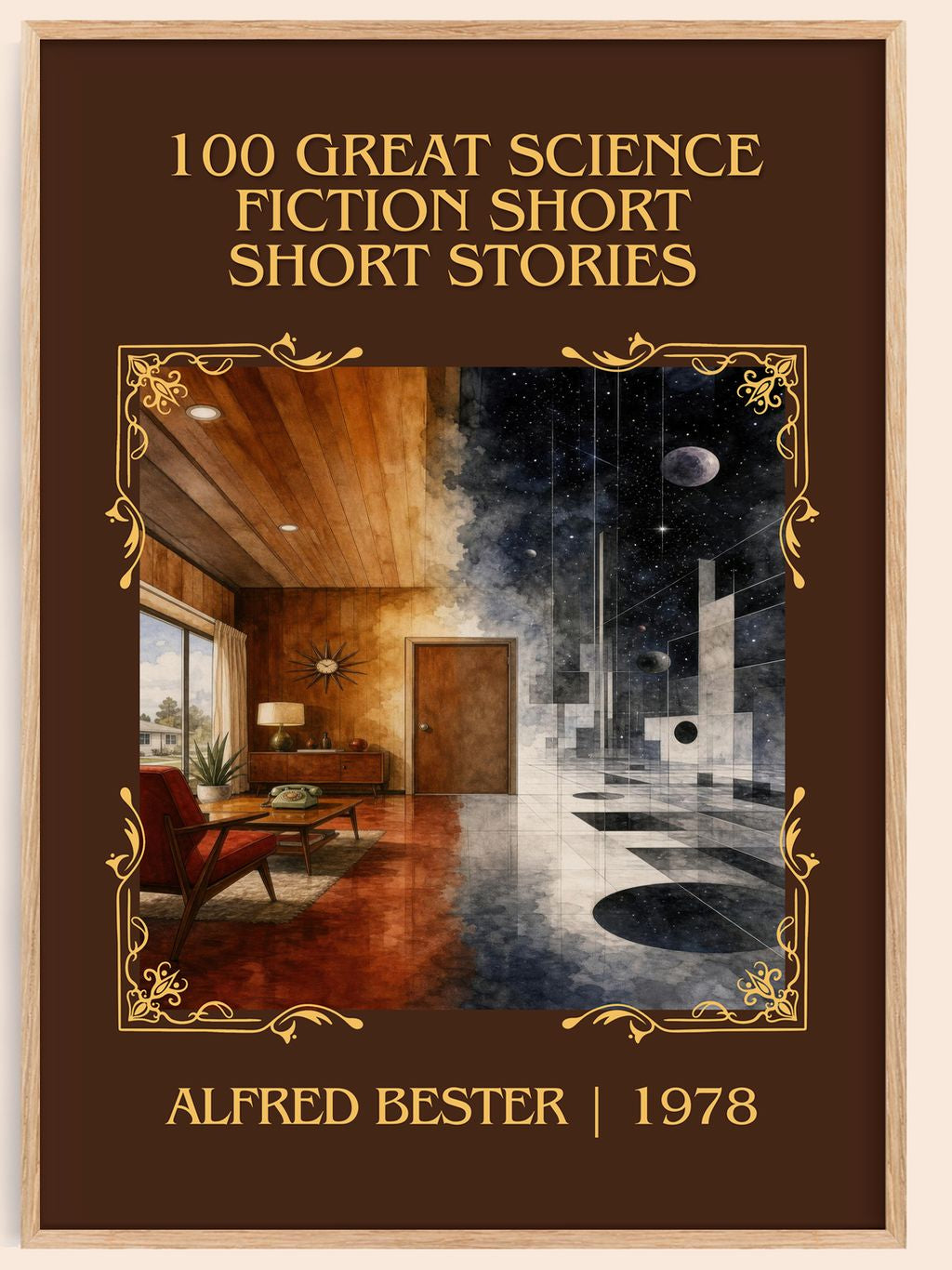 100 Great Science Fiction Short Short Stories Classic Book Art Print by Alfred Bester – book poster