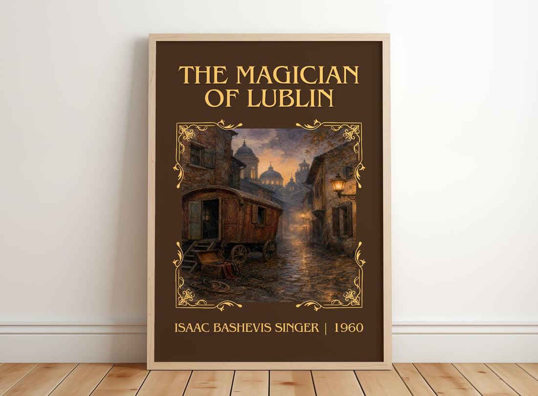 The magician of Lublin Classic Book Art Print by Isaac Bashevis Singer – framed print leaning on a wooden floor