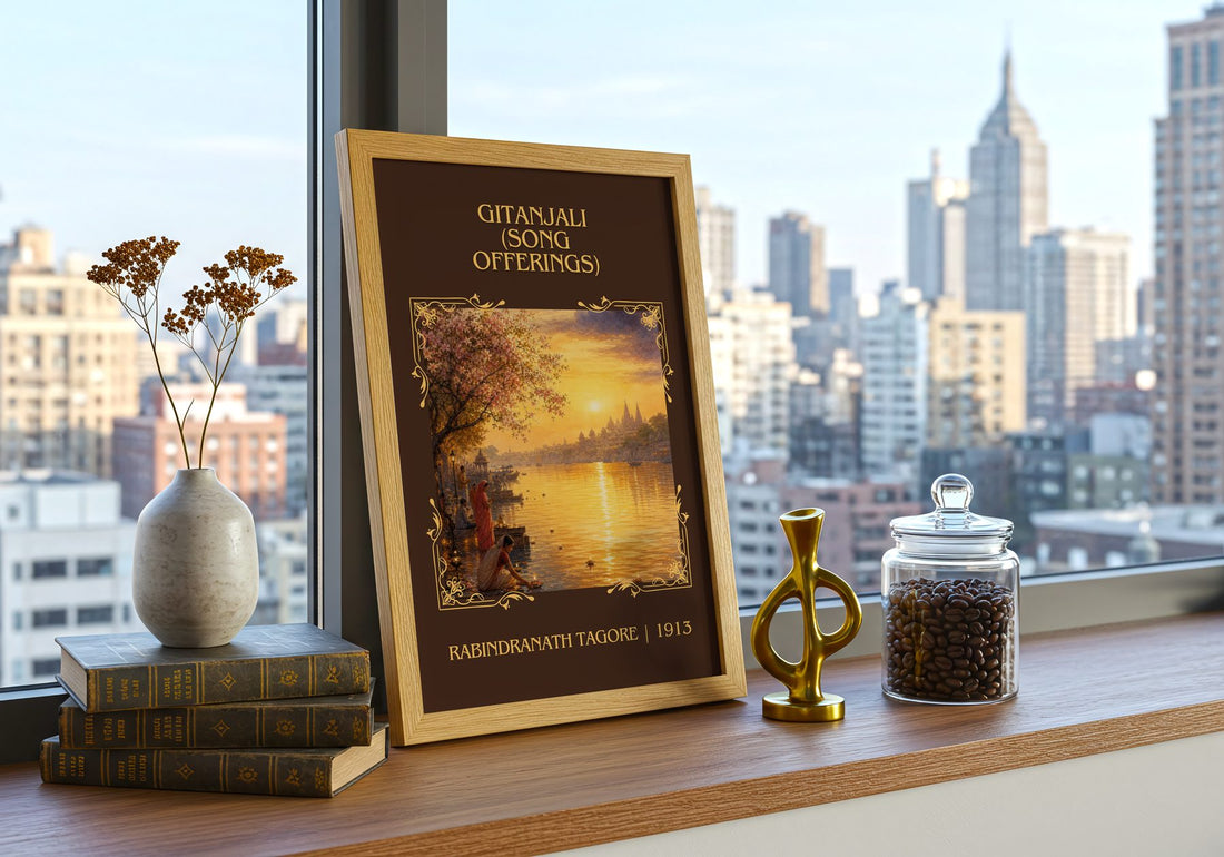 Gitanjali (song offerings) Classic Book Art Print by R. Tagore – framed print on a city-view windowsill