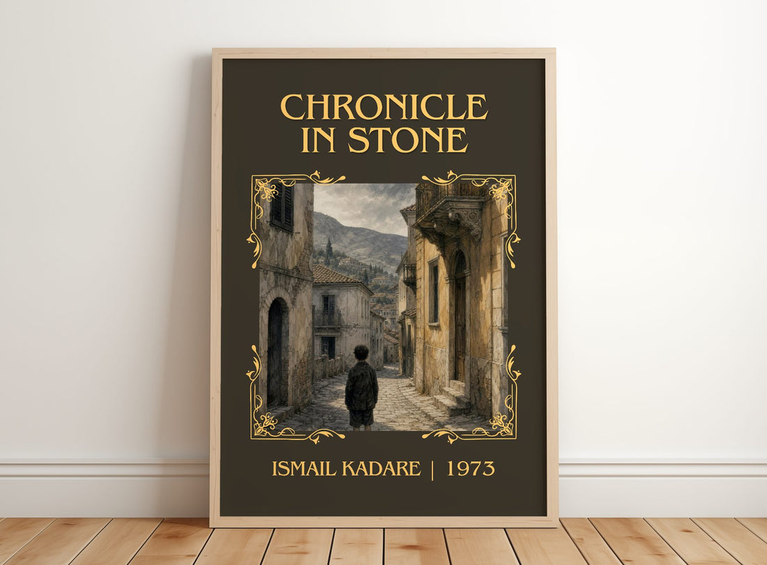 Chronicle in Stone Classic Book Art Print by Ismail Kadare – framed print leaning on a wooden floor