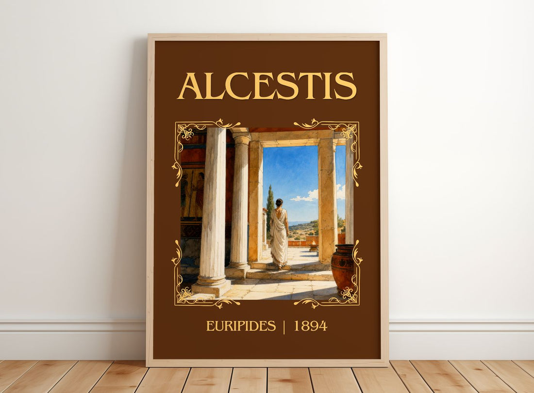 Alcestis Classic Book Art Print by Euripides – framed print leaning on a wooden floor