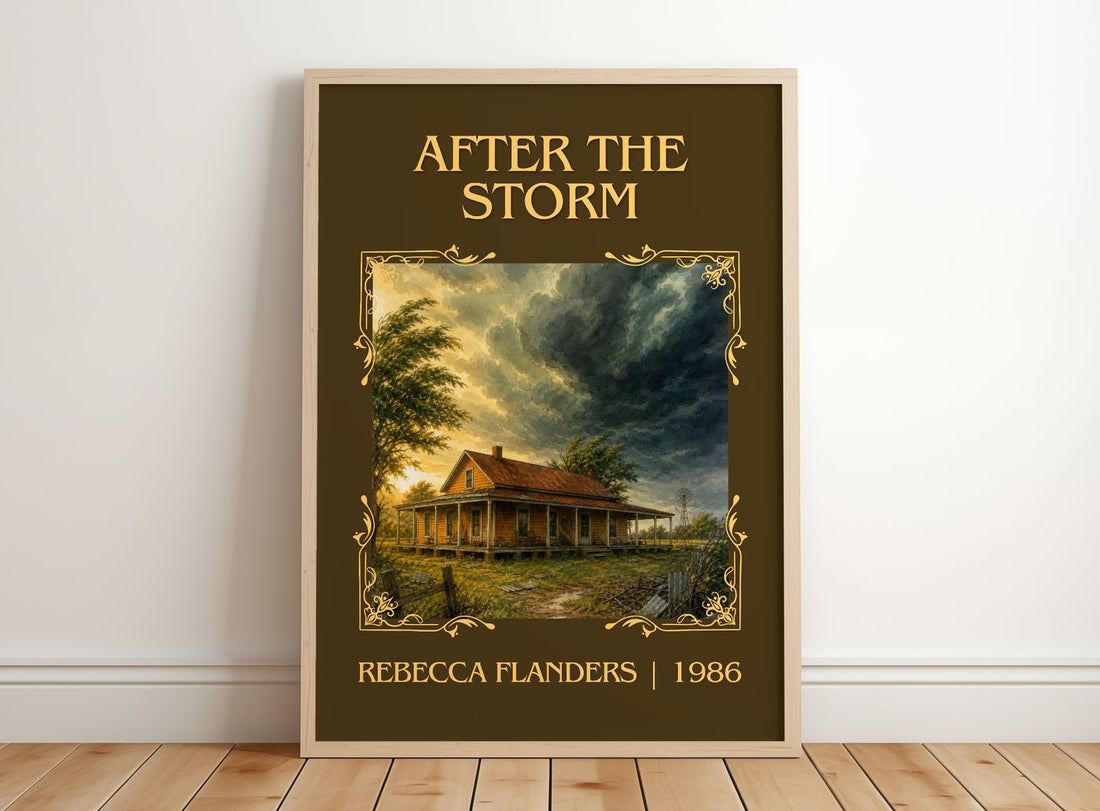 After the Storm Classic Book Art Print by Rebecca Flanders – framed print leaning on a wooden floor