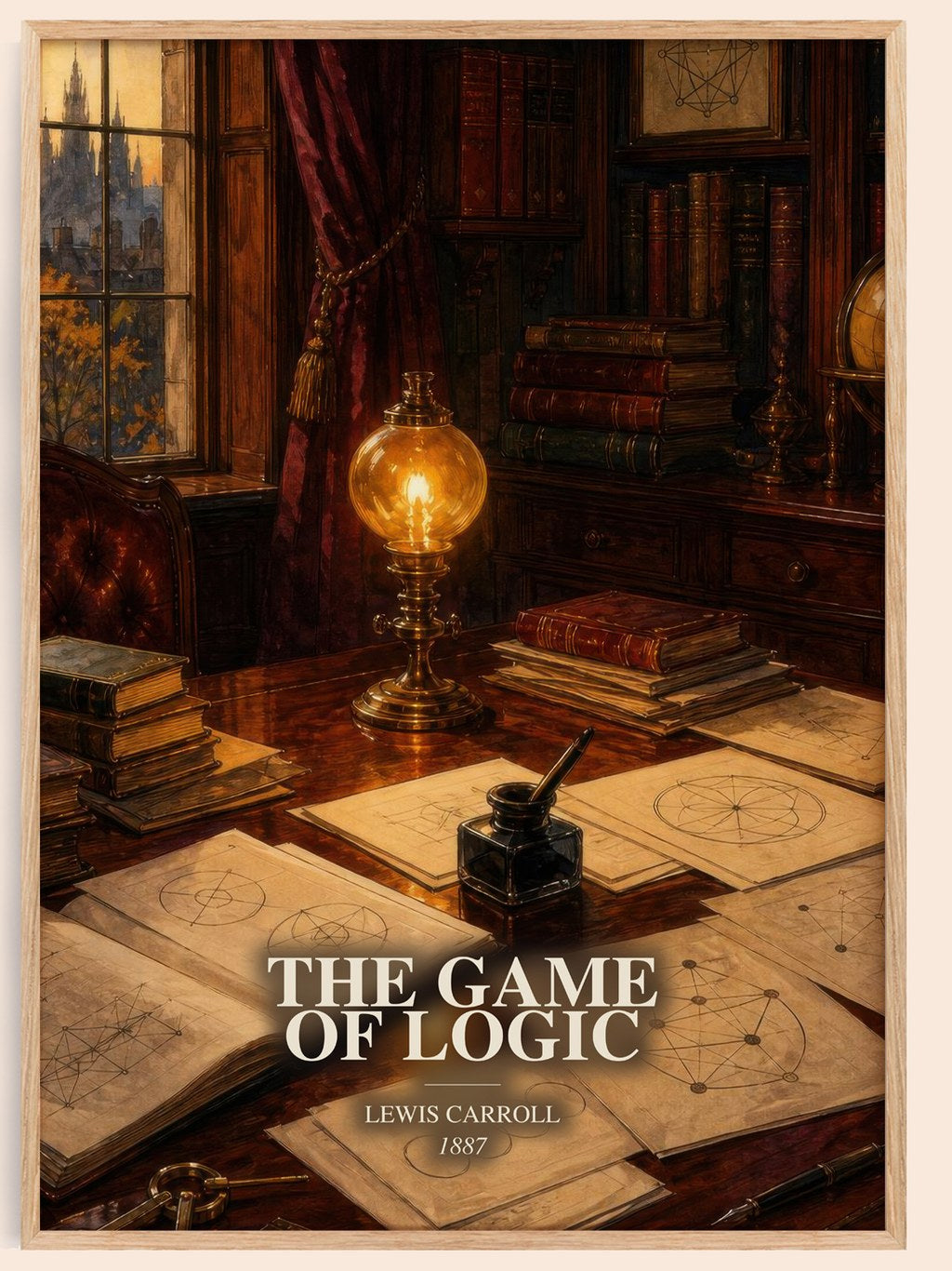 The Game Of Logic watercolour book poster by Lewis Carroll – framed literary art print