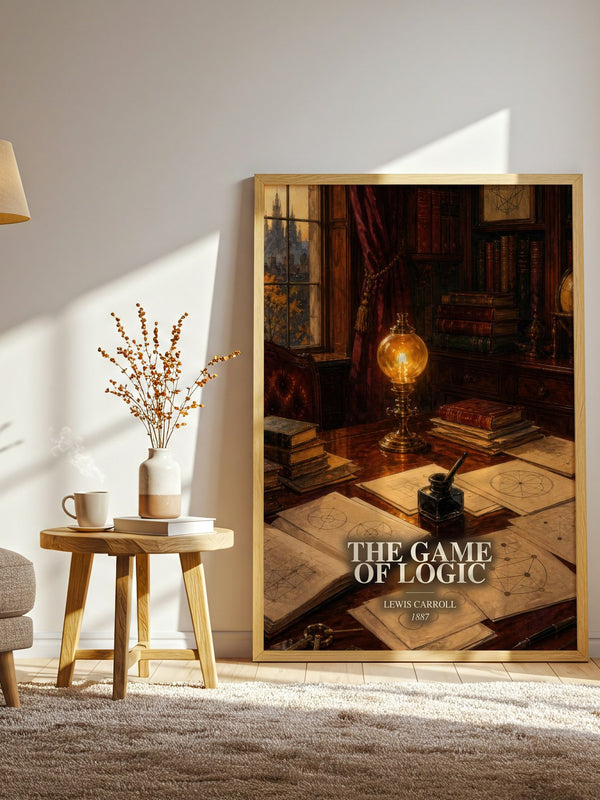 The Game Of Logic watercolour print in frame leaning in hallway – non fiction wall art