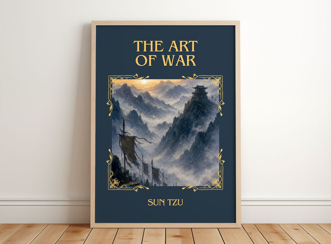 The Art of War Classic Book Art Print by Sun Tzu – framed print leaning on a wooden floor