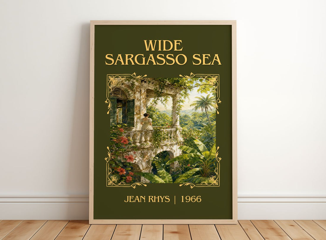 Wide Sargasso Sea Classic Book Art Print by Jean Rhys – framed print leaning on a wooden floor