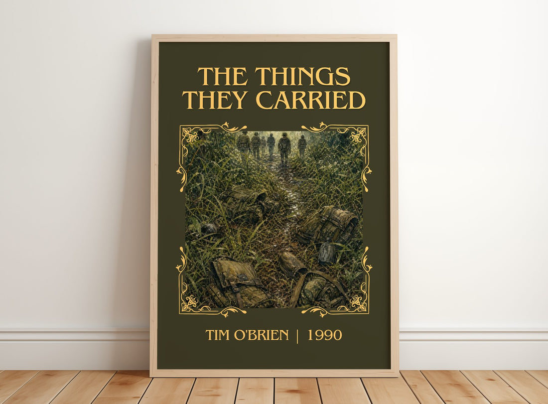 The Things They Carried Classic Book Art Print by Tim O'Brien – framed print leaning on a wooden floor