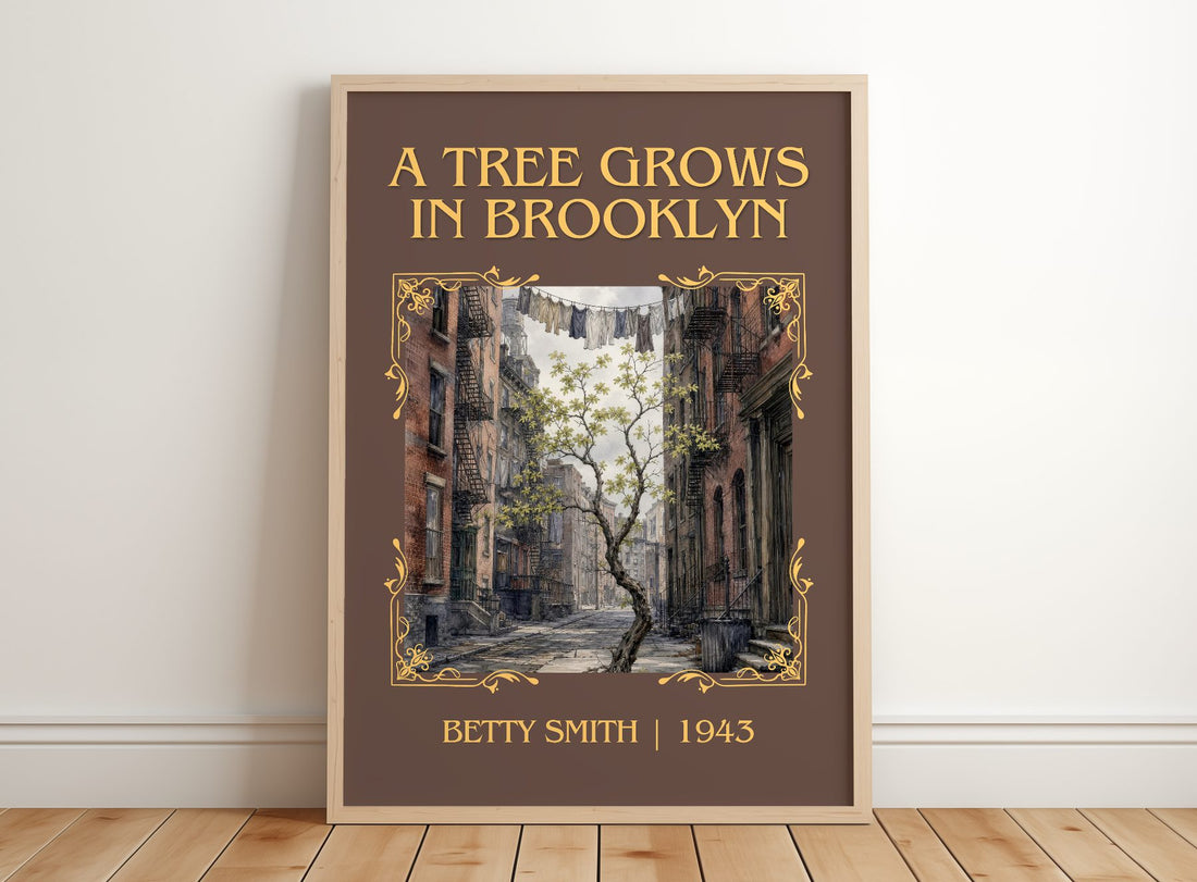 A Tree Grows in Brooklyn Classic Book Art Print by Betty Smith – framed print leaning on a wooden floor