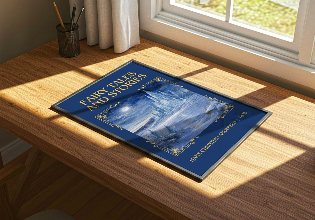 Fairy Tales and Stories Classic Book Art Print by H. Andersen – print on a sunlit desk