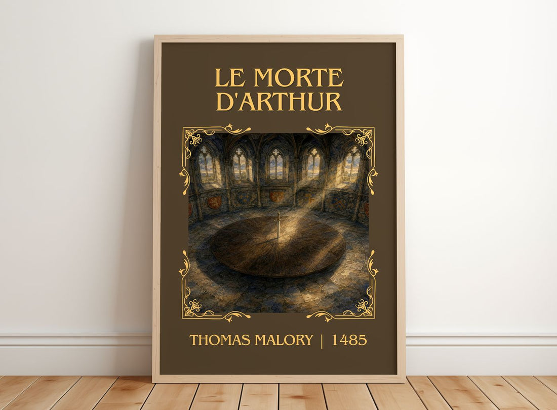 Le Morte d'Arthur Classic Book Art Print by Thomas Malory – framed print leaning on a wooden floor