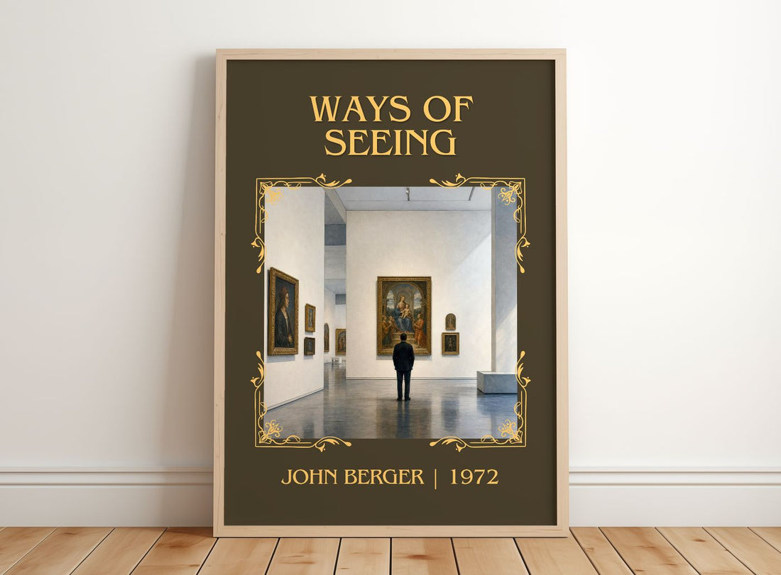 Ways Of Seeing Classic Book Art Print by John Berger – framed print leaning on a wooden floor