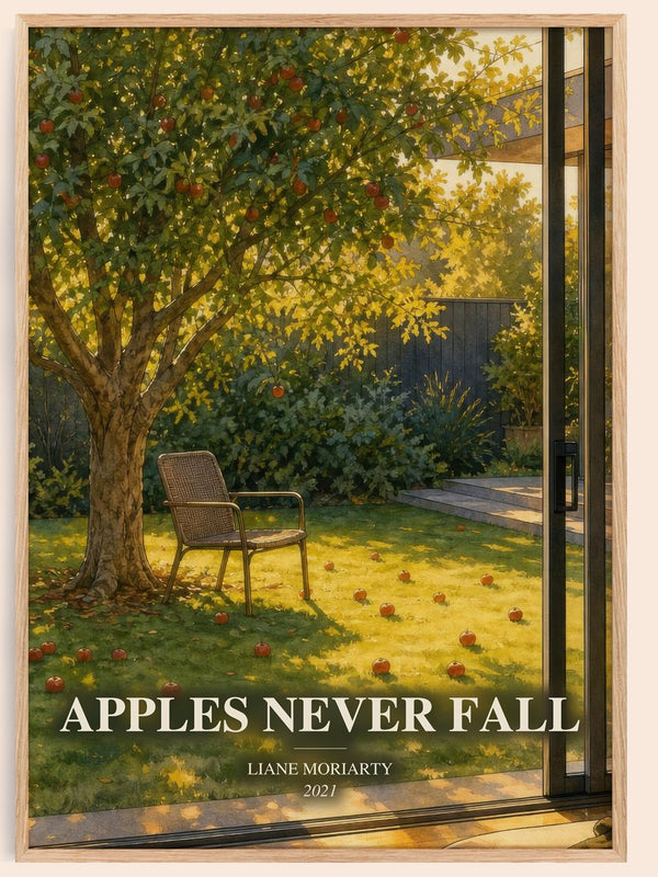 Apples Never Fall watercolour book poster by Liane Moriarty – framed literary art print