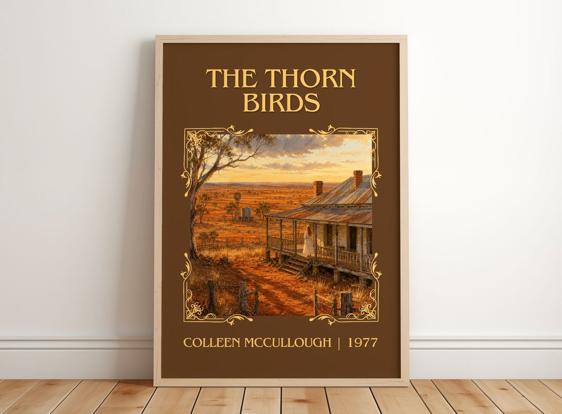 The Thorn Birds Classic Book Art Print by Colleen McCullough – framed print leaning on a wooden floor