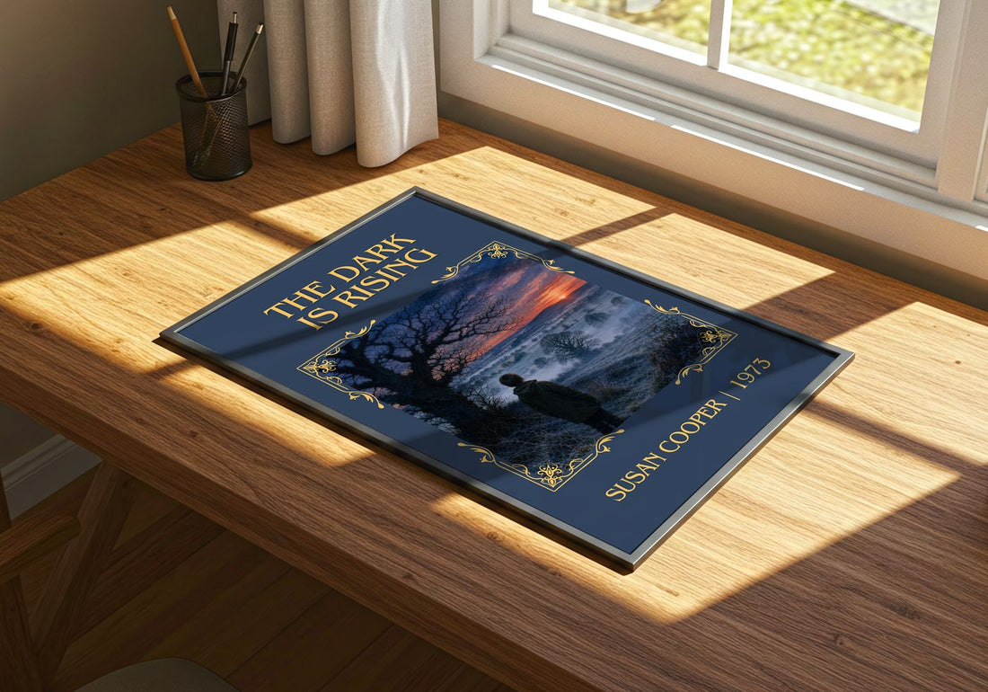 The Dark Is Rising Classic Book Art Print by Susan Cooper – print on a sunlit desk
