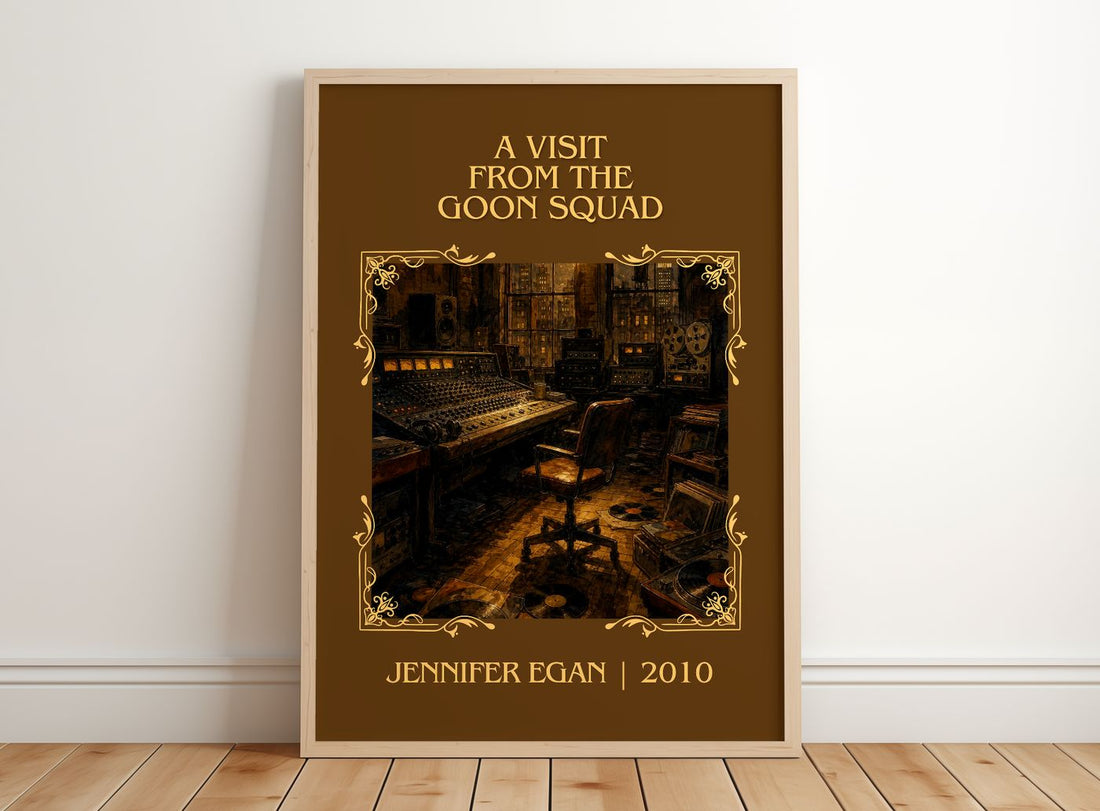 A Visit From The Goon Squad Classic Book Art Print by Jennifer Egan – framed print leaning on a wooden floor