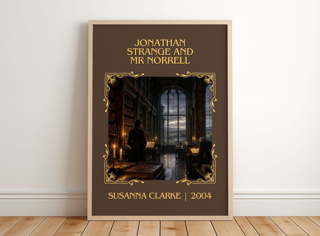Jonathan Strange and Mr Norrell Classic Book Art Print by S. Clarke – framed print leaning on a wooden floor