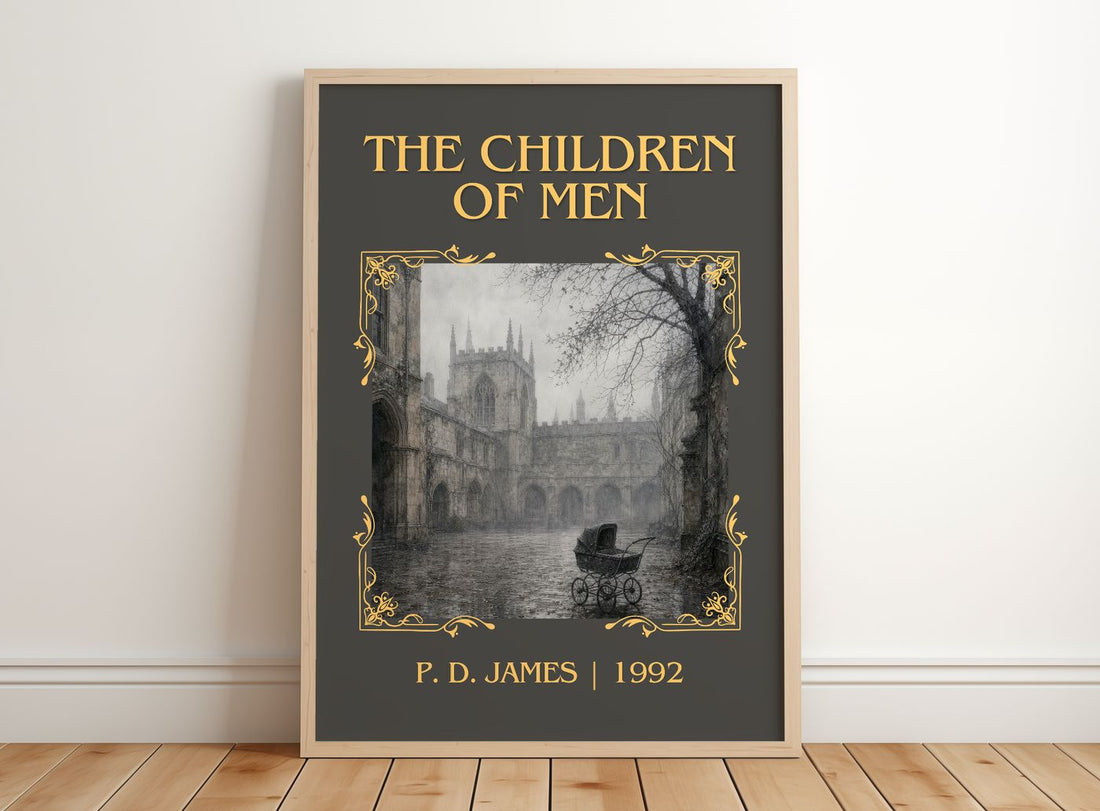 The Children of Men Classic Book Art Print by P. D. James – framed print leaning on a wooden floor