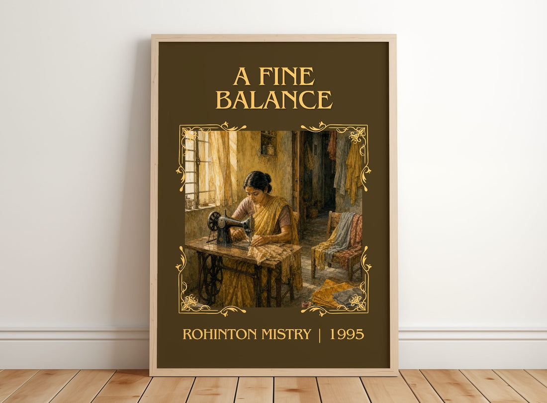 A Fine Balance Classic Book Art Print by Rohinton Mistry – framed print leaning on a wooden floor