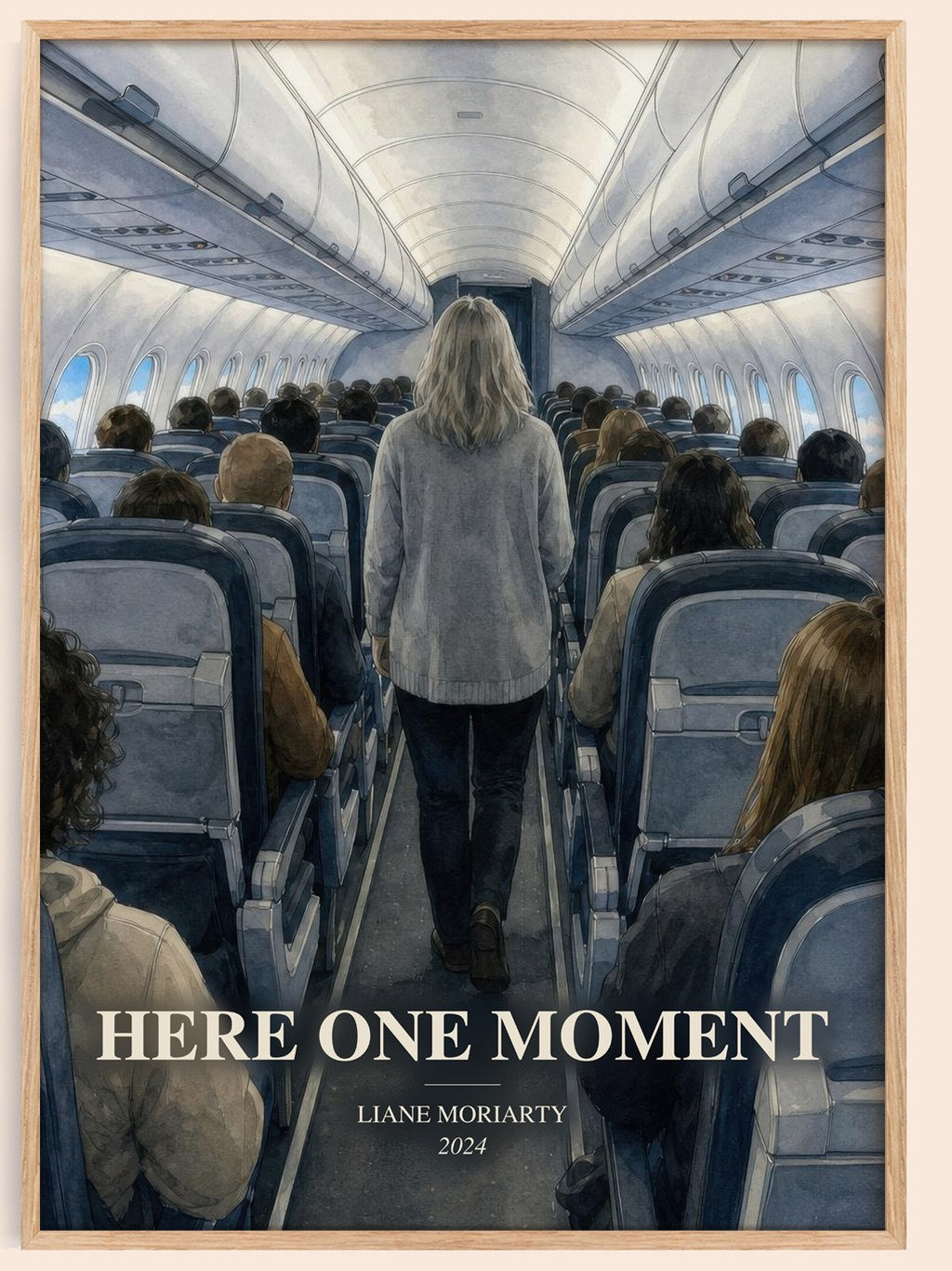 Here One Moment watercolour book poster by Liane Moriarty – framed literary art print