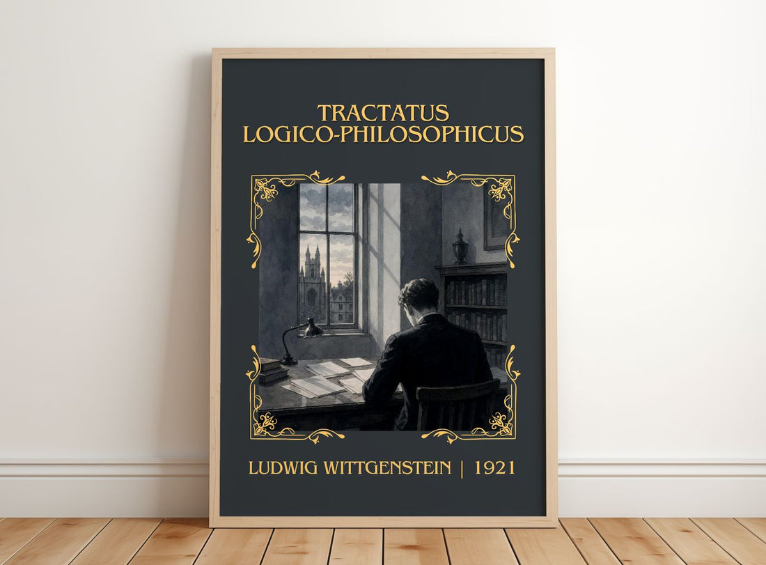 Tractatus Logico-Philosophicus Classic Book Art Print by Ludwig Wittgenstein – framed print leaning on a wooden floor