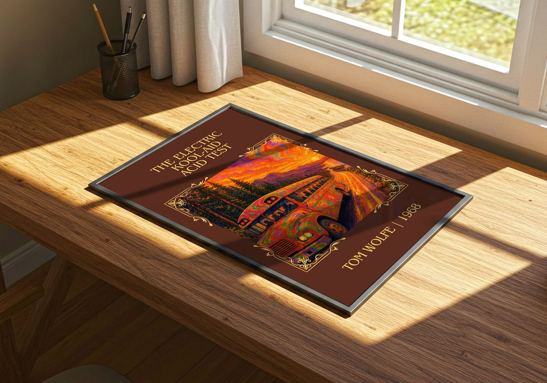 The Electric Kool-Aid Acid Test Classic Book Art Print by Tom Wolfe – print on a sunlit desk