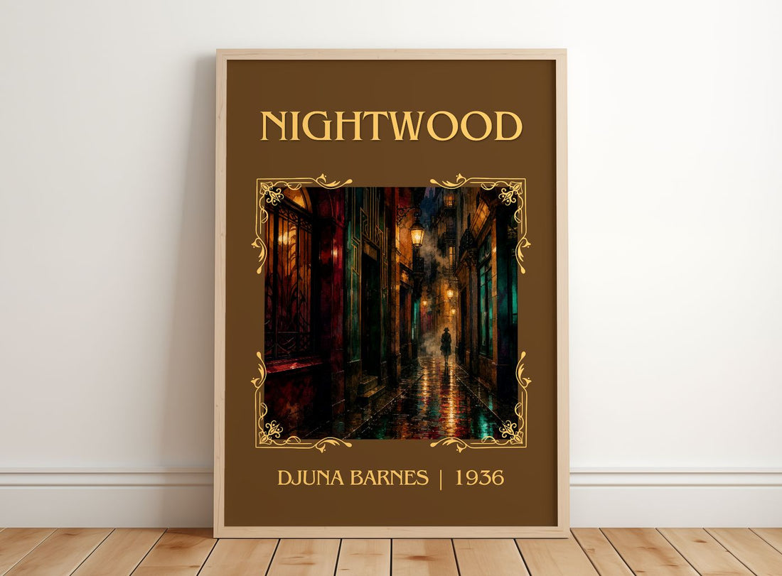 Nightwood Classic Book Art Print by Djuna Barnes – framed print leaning on a wooden floor
