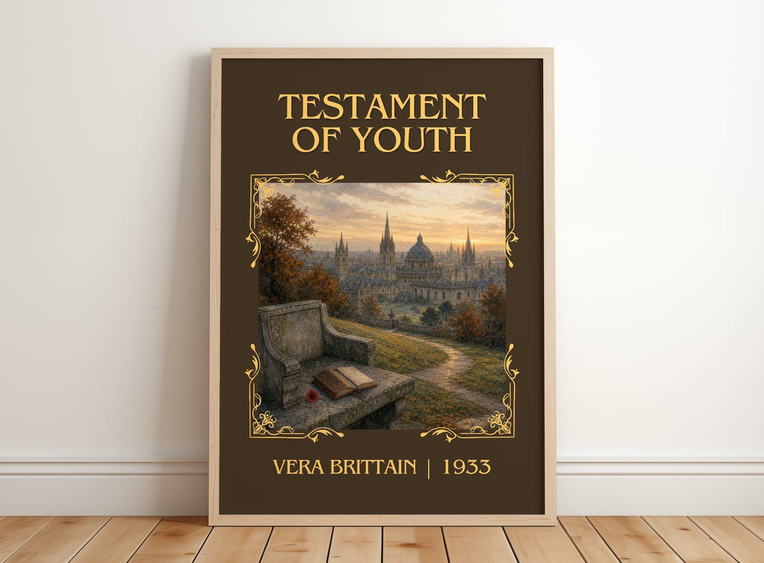 Testament Of Youth Classic Book Art Print by Vera Brittain – framed print leaning on a wooden floor