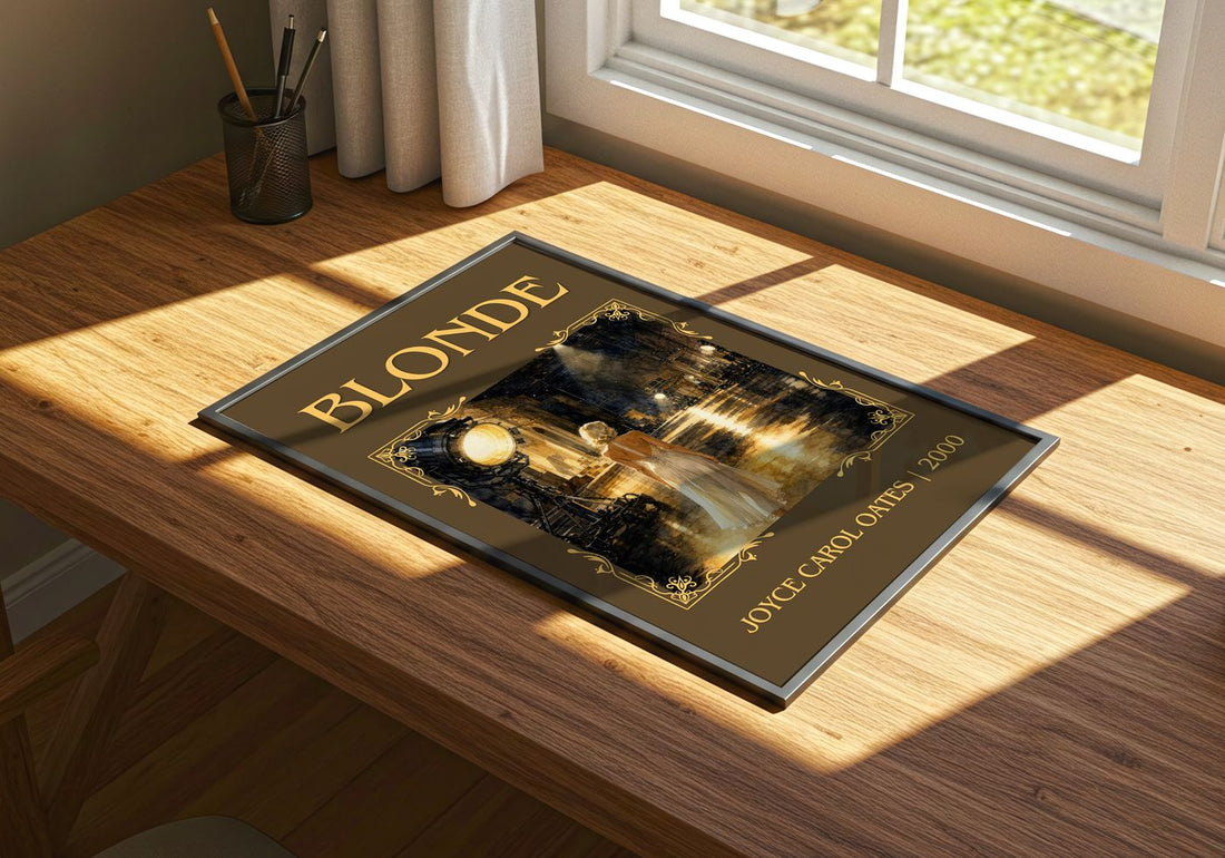 Blonde Classic Book Art Print by Joyce Carol Oates – print on a sunlit desk
