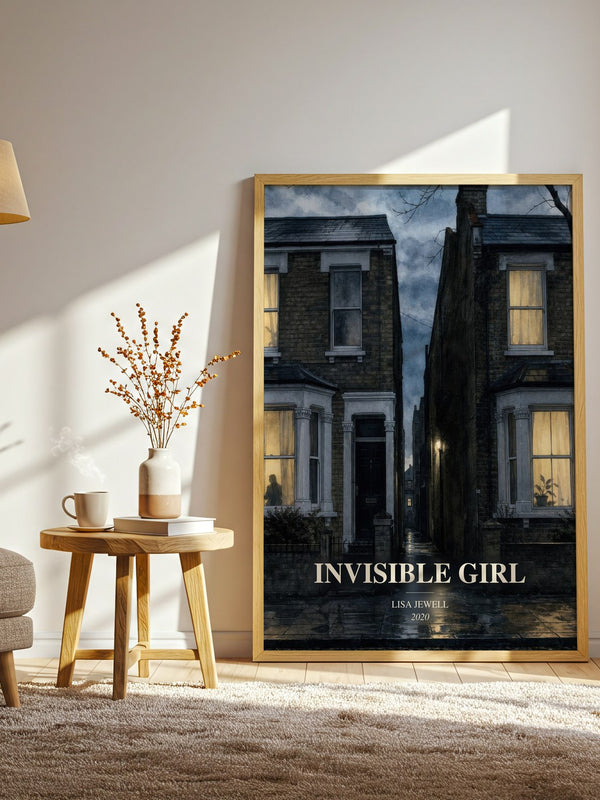Invisible Girl watercolour print in frame leaning in hallway – thriller wall art