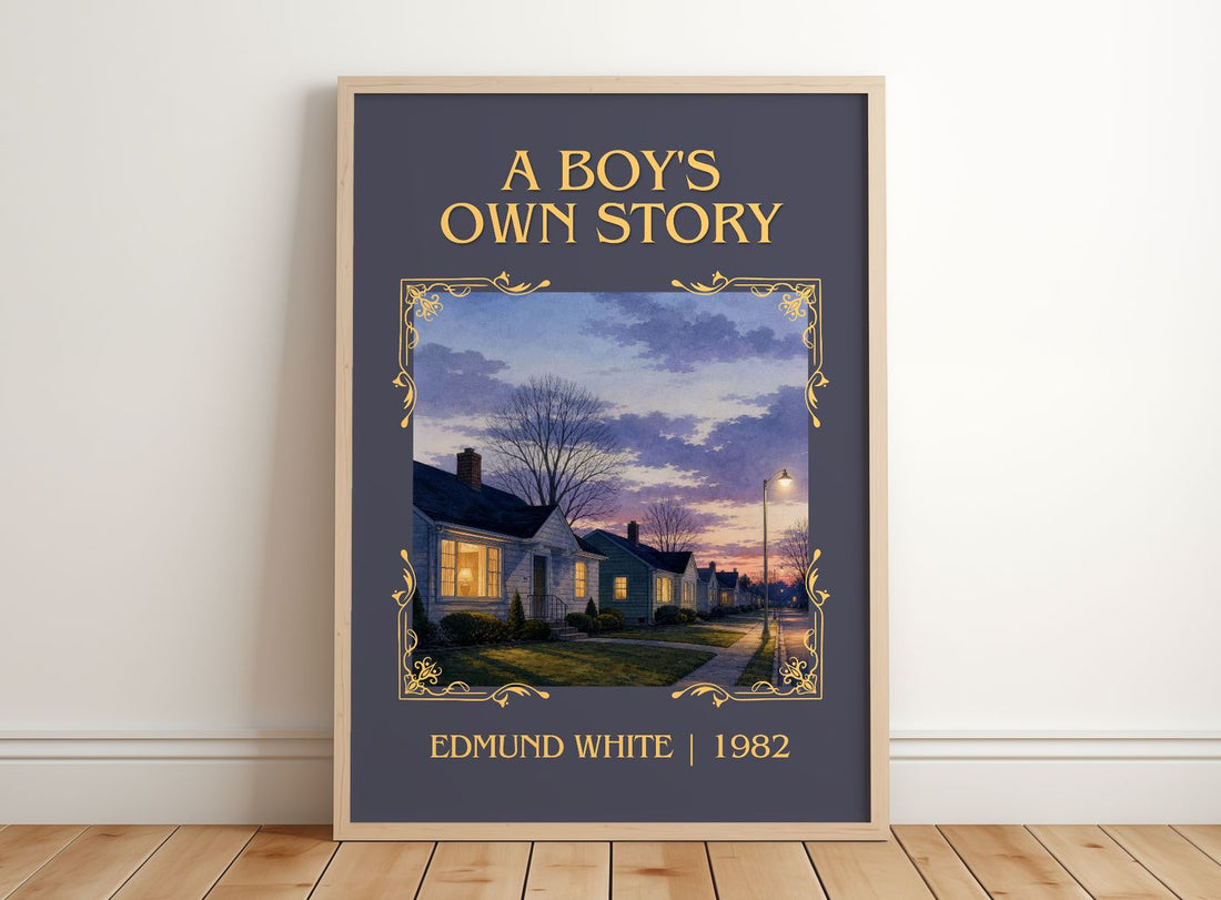 A Boy's Own Story Classic Book Art Print by Edmund White – framed print leaning on a wooden floor