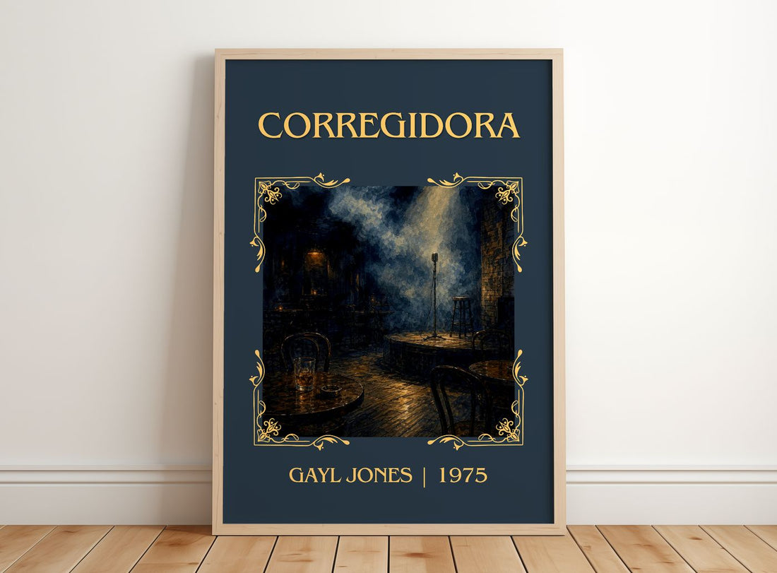 Corregidora Classic Book Art Print by Gayl Jones – framed print leaning on a wooden floor