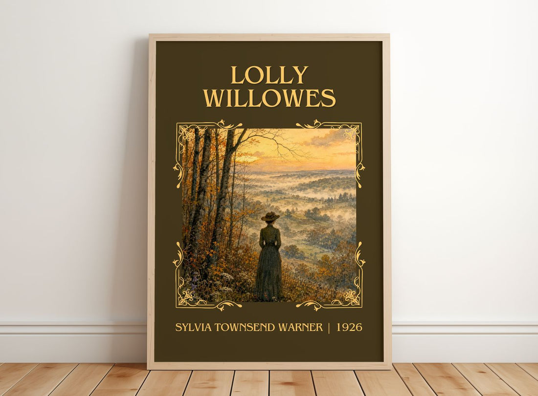 Lolly Willowes Classic Book Art Print by Sylvia Townsend Warner – framed print leaning on a wooden floor