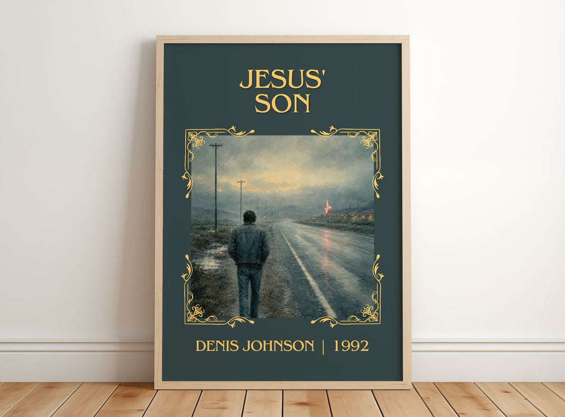 Jesus' Son Classic Book Art Print by Denis Johnson – framed print leaning on a wooden floor