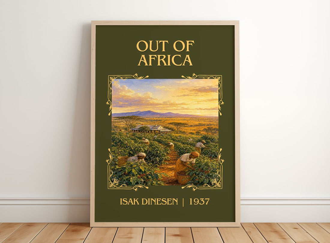 Out of Africa Classic Book Art Print by Isak Dinesen – framed print leaning on a wooden floor