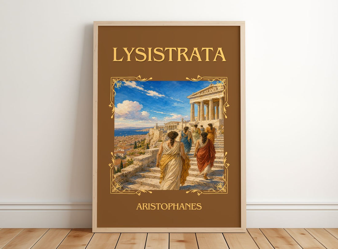 Lysistrata Classic Book Art Print by Aristophanes – framed print leaning on a wooden floor