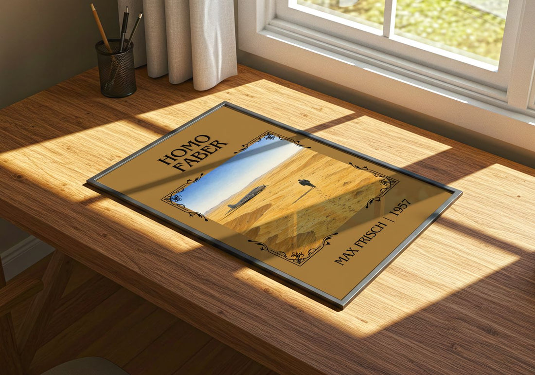 Homo Faber Classic Book Art Print by Max Frisch – print on a sunlit desk