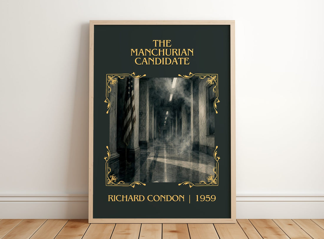 The Manchurian Candidate Classic Book Art Print by Richard Condon – framed print leaning on a wooden floor